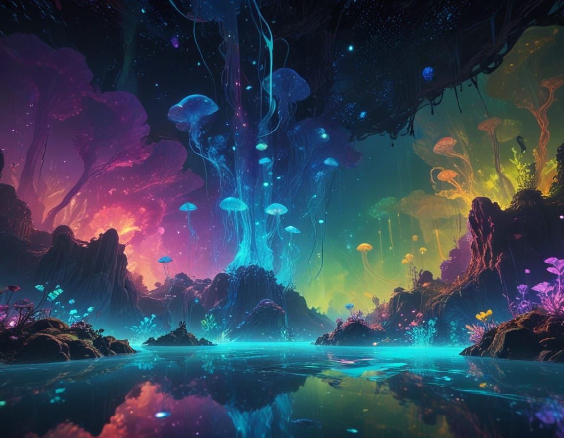 Glowing Alien World with Vibrant, Cel-Shaded Textures