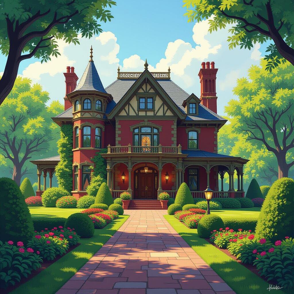 Wayne Manor: Sunny Day Digital Illustration