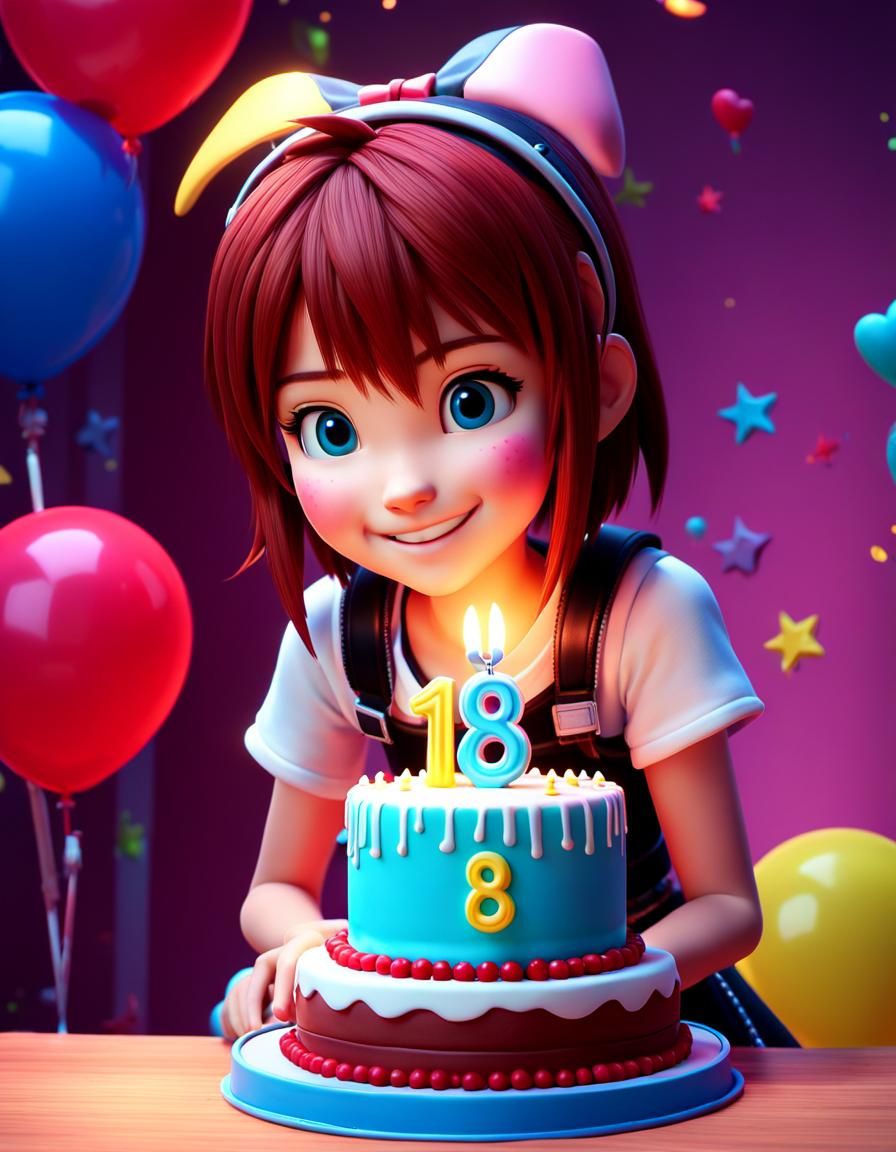 Kairi Celebrates Birthday with Cake: Pixar 3D Art