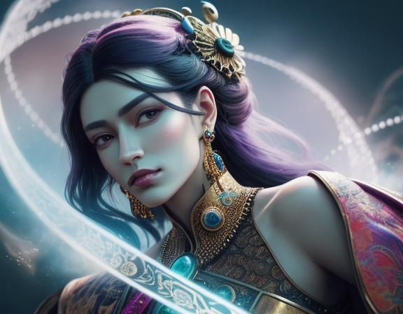 Hyperrealistic portrait of a beautiful woman wearing intrica...