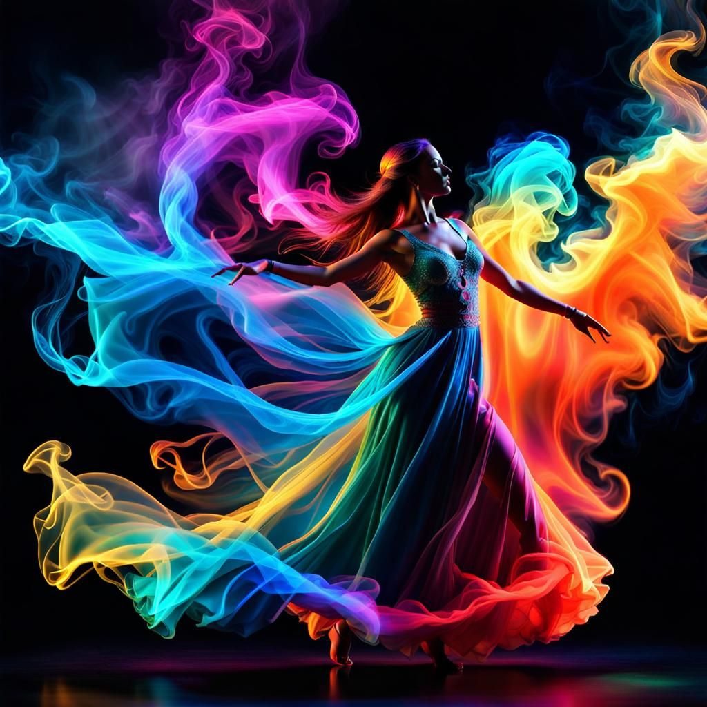Dancing Woman Silhouette in Cosmic Smoke