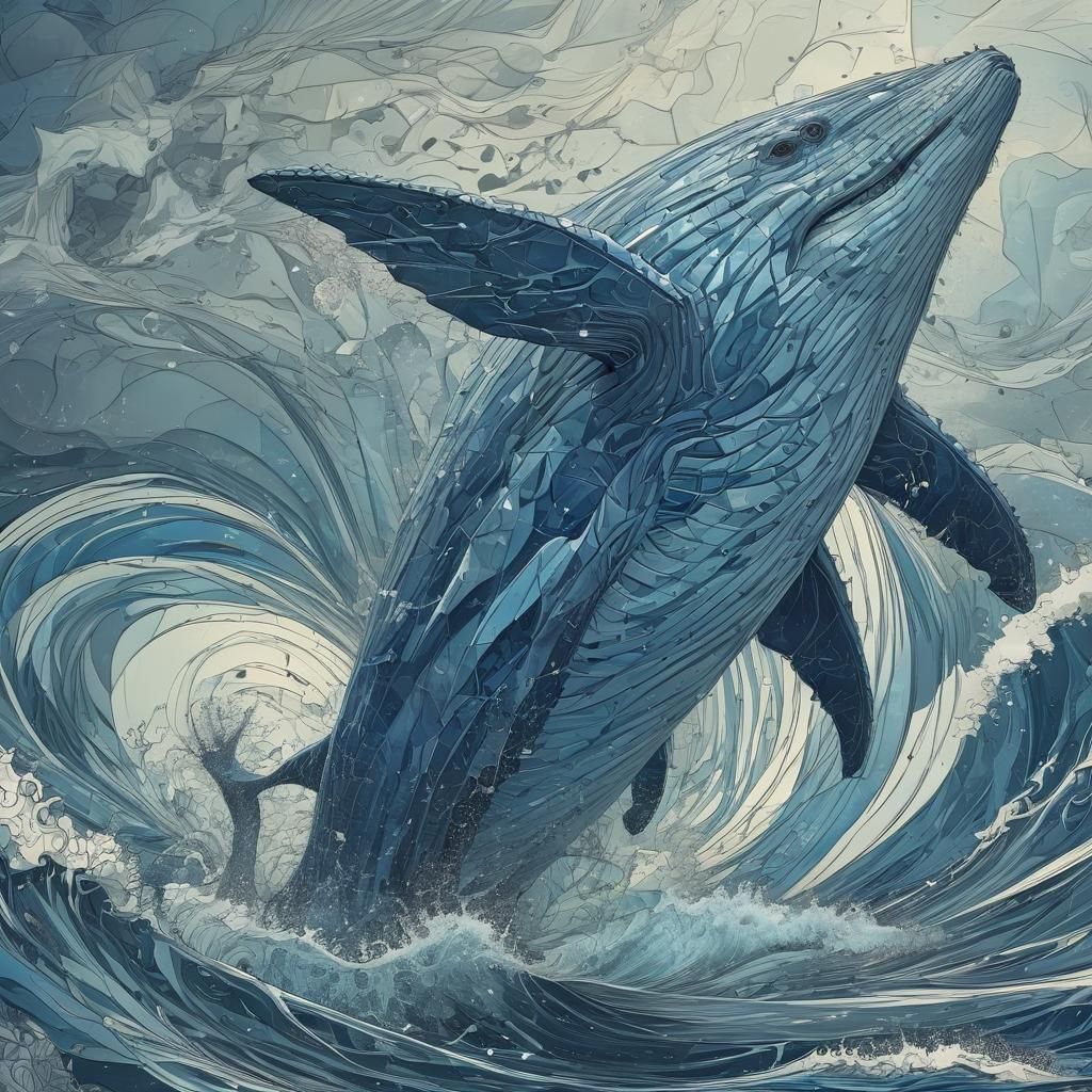 Cubist Whale Leaps During Lightning Storm