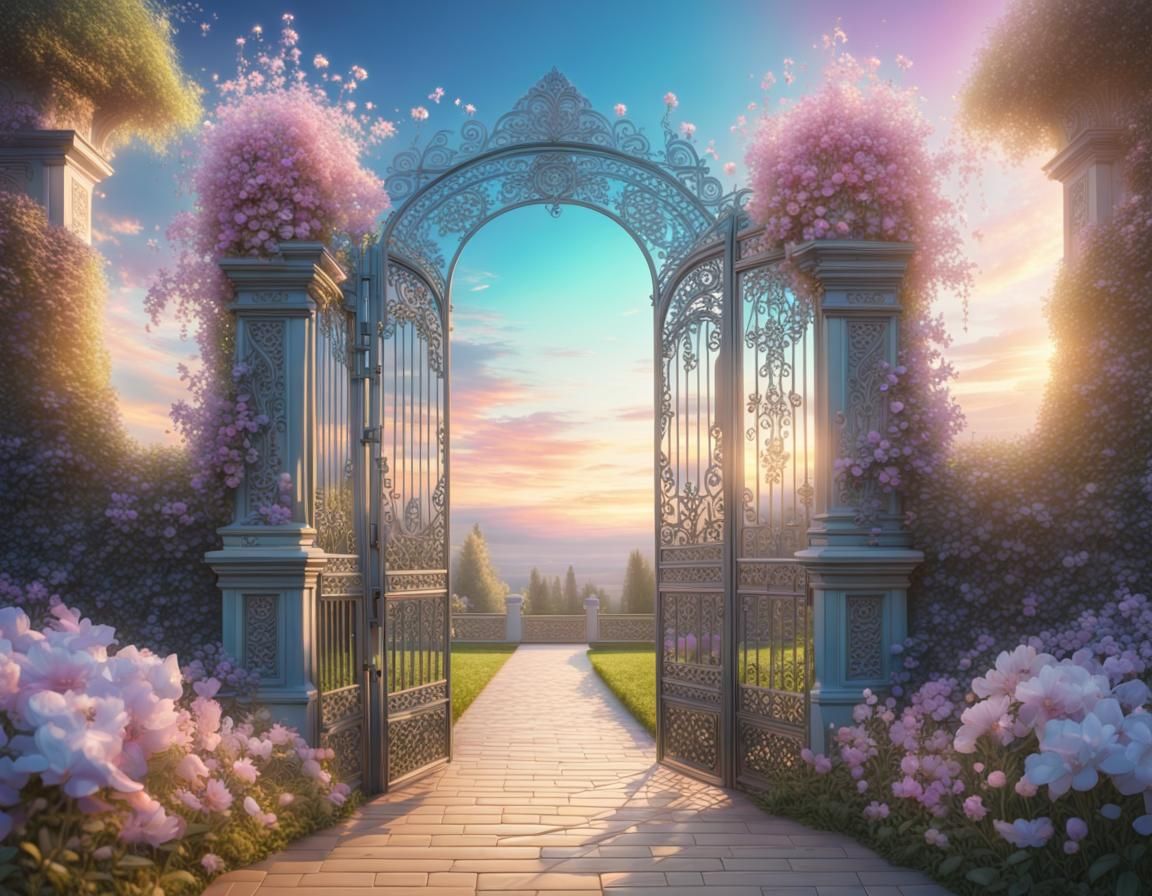 Open Gates of Paradise: Dreamy Iridescent Garden View