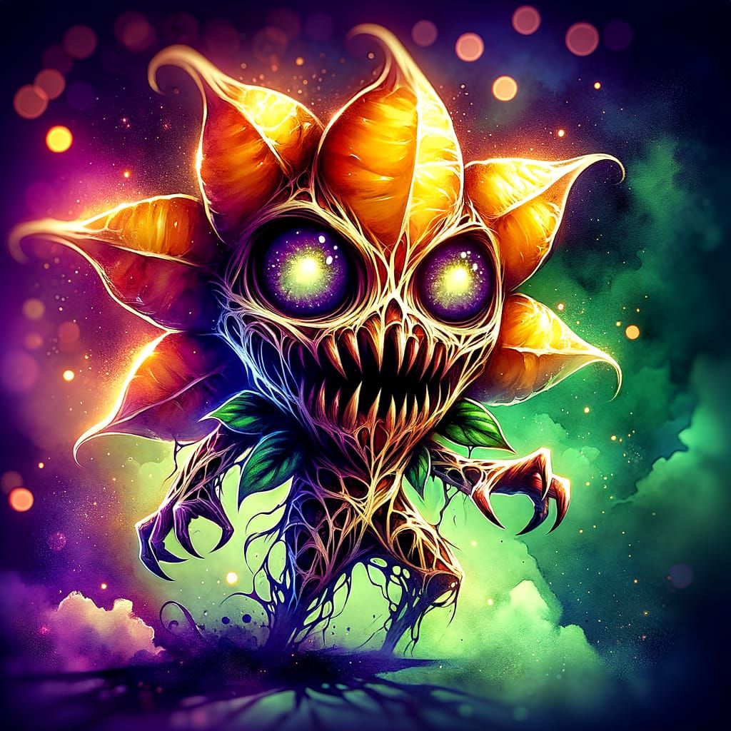 Eerie Undead Starfruit Chibi Character in Watercolor Style
