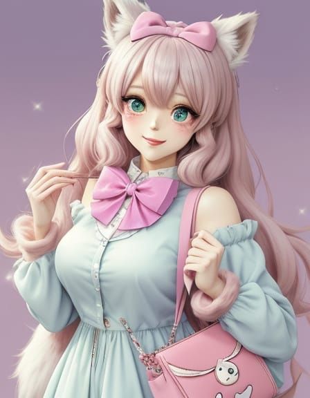 Adorable Werewolf Girl in Kawaii Anime Style