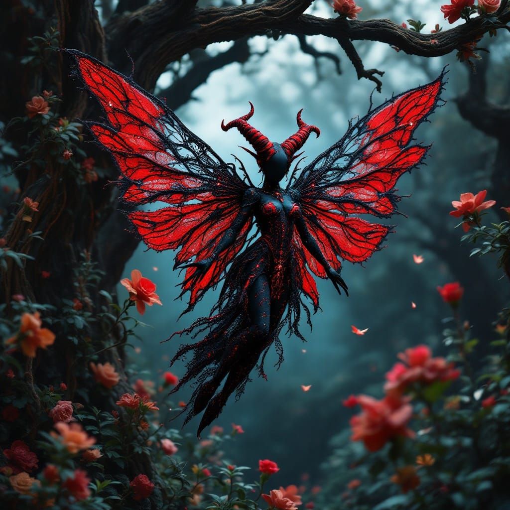 Dark Fairy Flies Through Crocheted Forest in Hyperrealistic ...