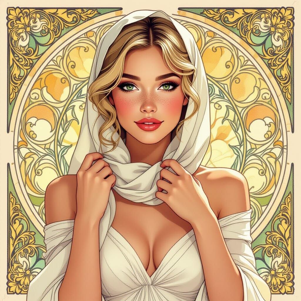 Elegant Blonde Woman in Art Nouveau Style