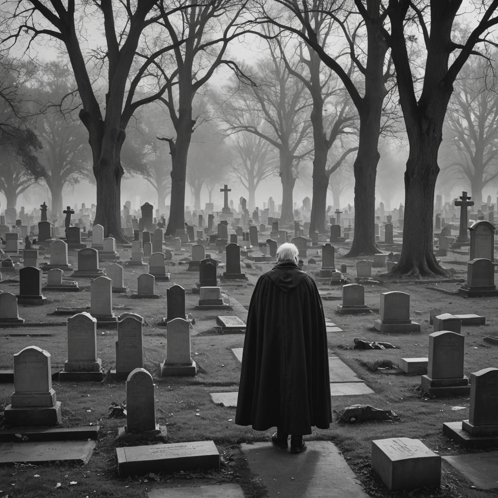 Sinister Cemetery Scene in Stark Black and White