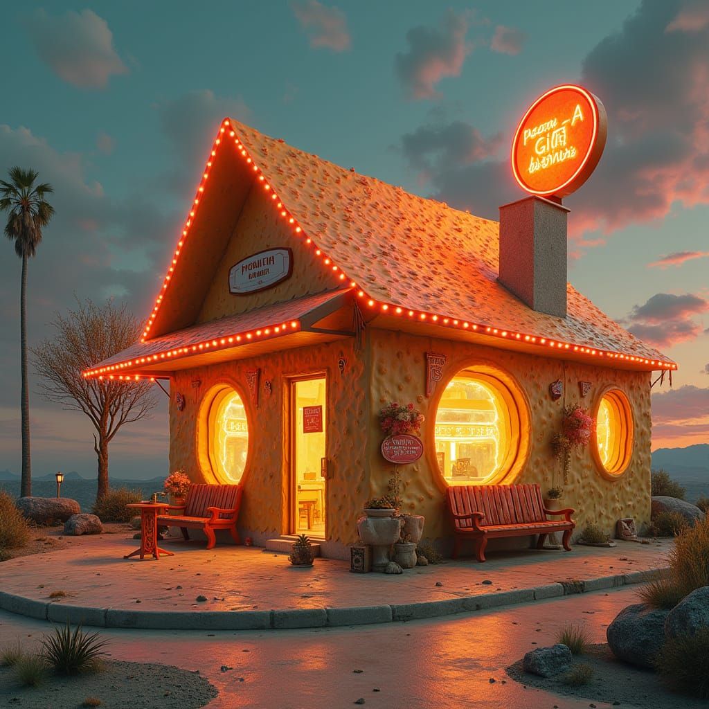 Futuristic Pizza House in Surrealist Style