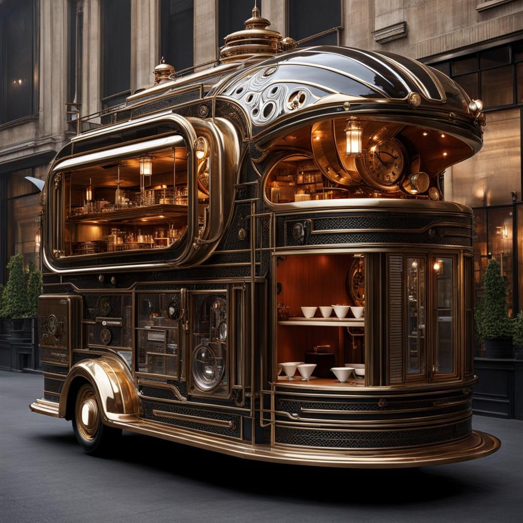 Futuristic Steampunk Restaurant on Wheels: Art Deco Design