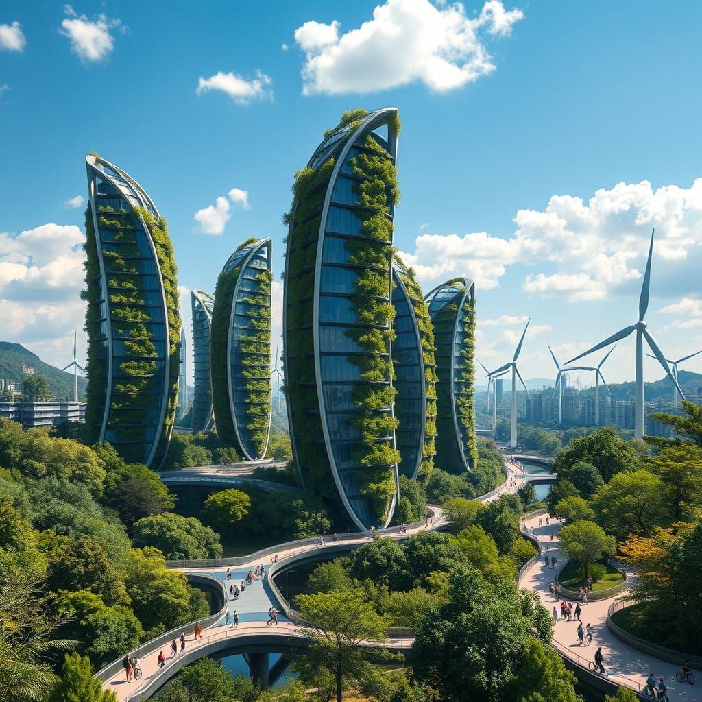 Sustainable Futuristic Cityscape with Vertical Gardens