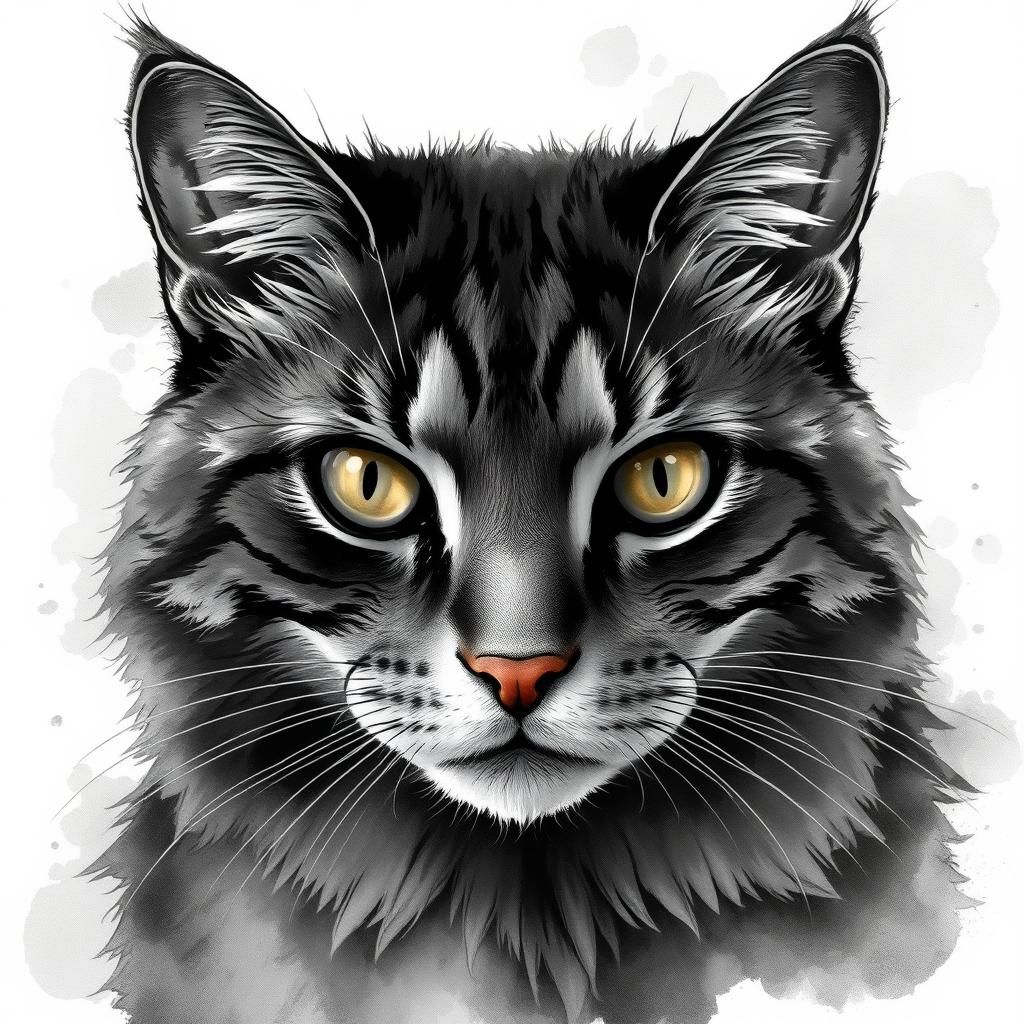 Mysterious Feline Portrait in Watercolor Style