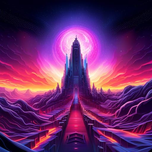 Cosmic Fantasy Castle in Synthwave Style