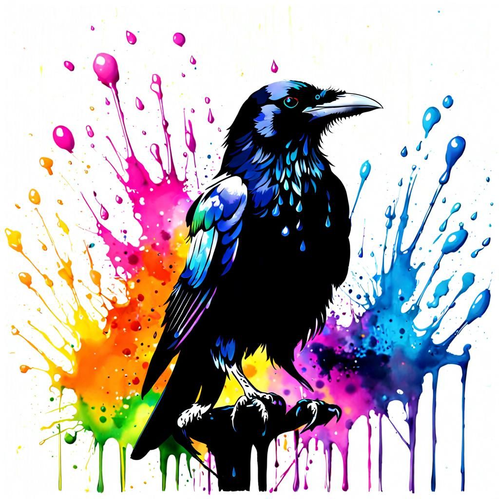 Colorful Ink Splatter Crow Illustration