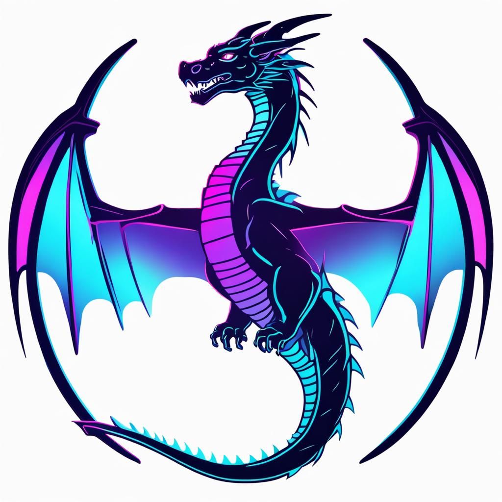 Synthwave Dragon Logo in Neon Retro Style