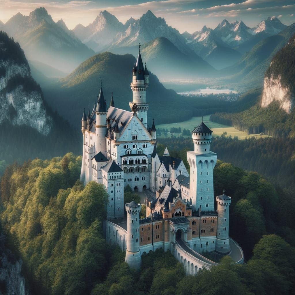 Neuschwanstein Castle: Majestic German Landmark in Lush Land...