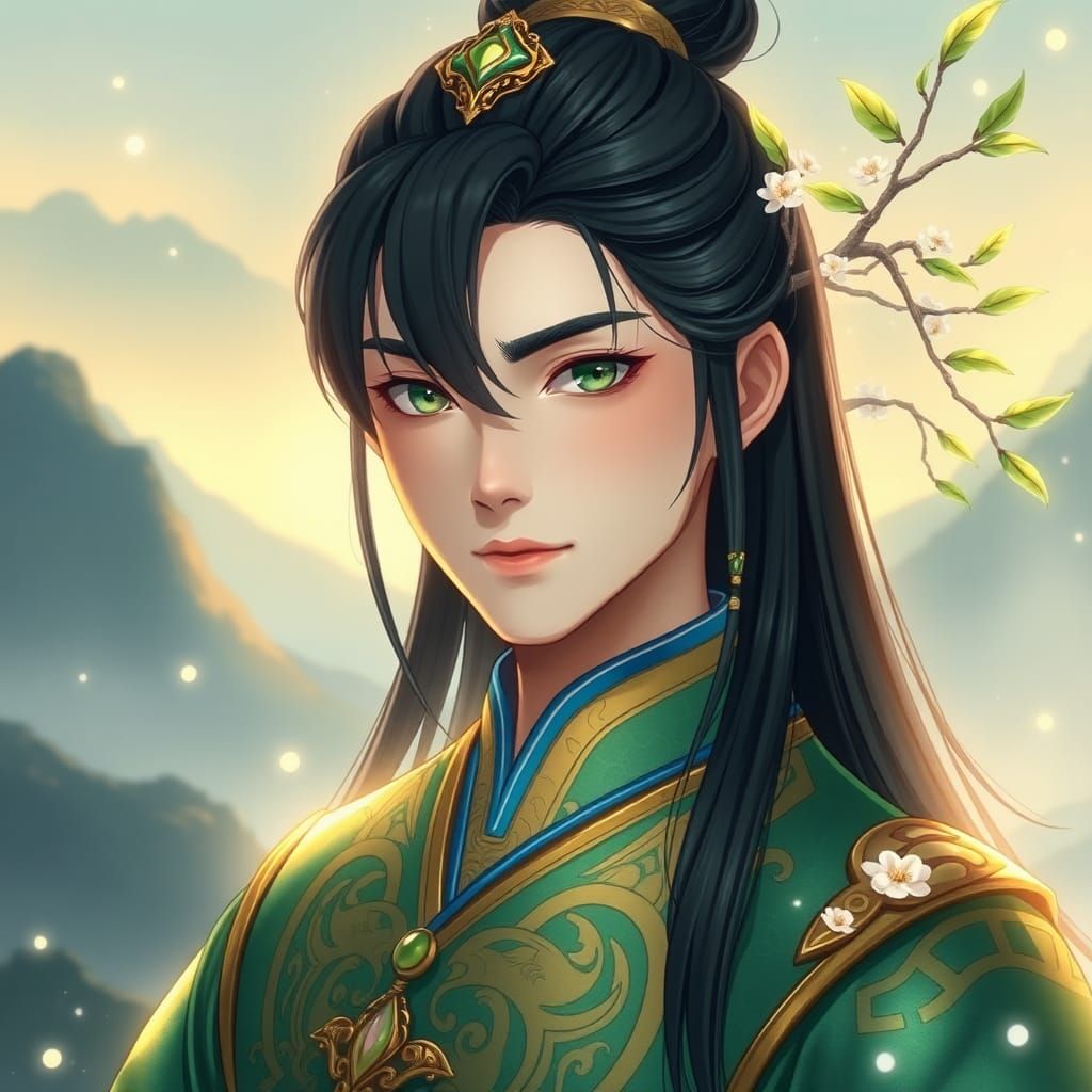 Oriental Warrior in Dreamlike Landscape