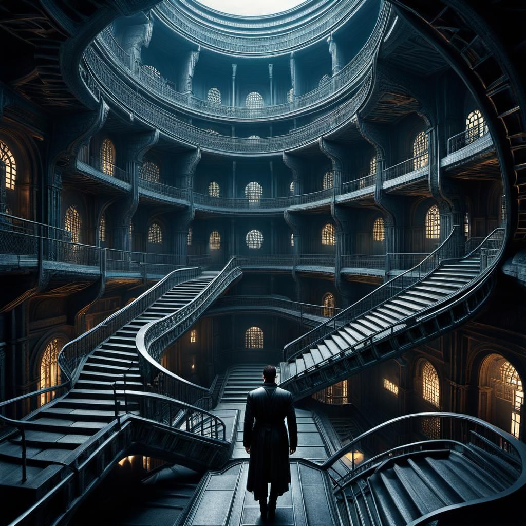 Cyborg Samurai in Surreal Cyberpunk Maze