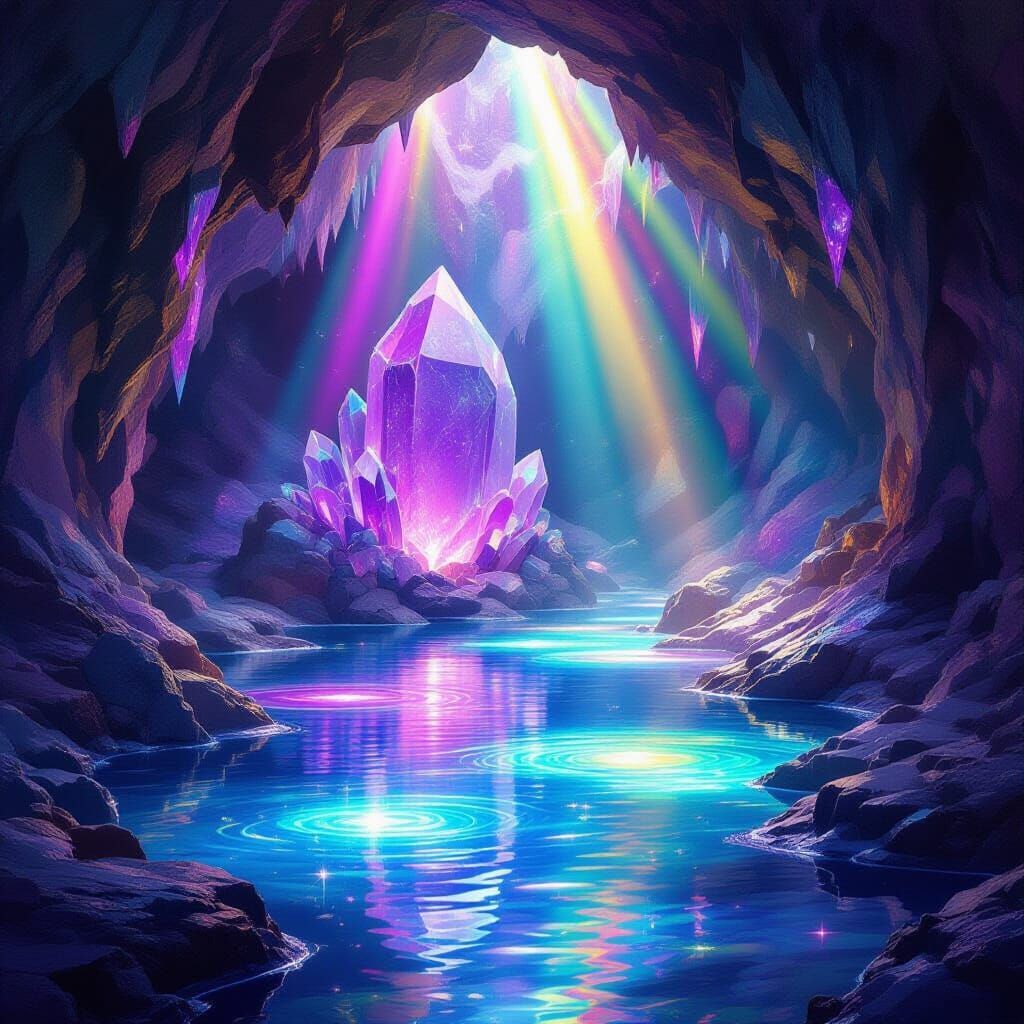 Crystal Cavern with Rainbow Light and Enchanted Pools