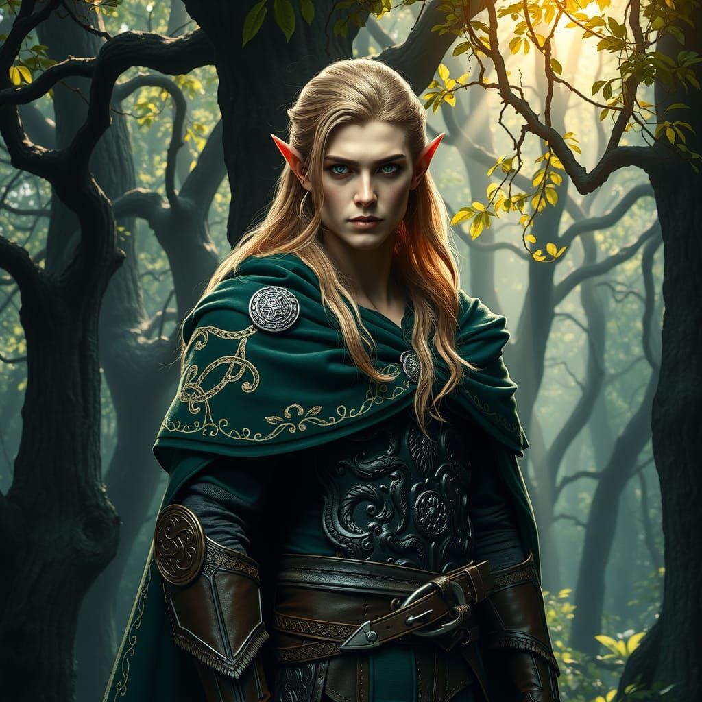 hyper detailed, hyper realistic,  elf male, wearing green cl...