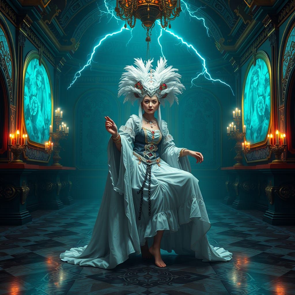 Ethereal Rokoko Lady in a Stormy Palace