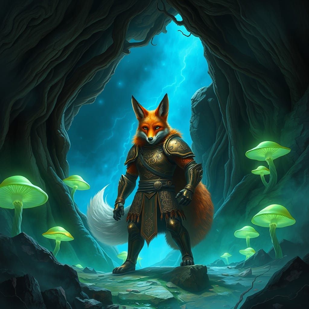 Mystical Fox Soldier in Ancient Cave