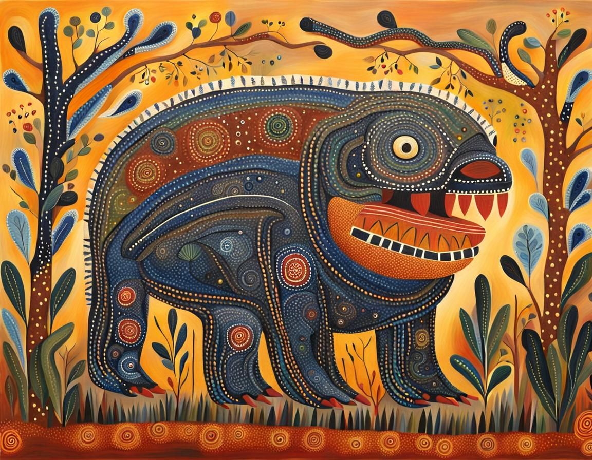 Bunyip in Aboriginal Folk Art Style