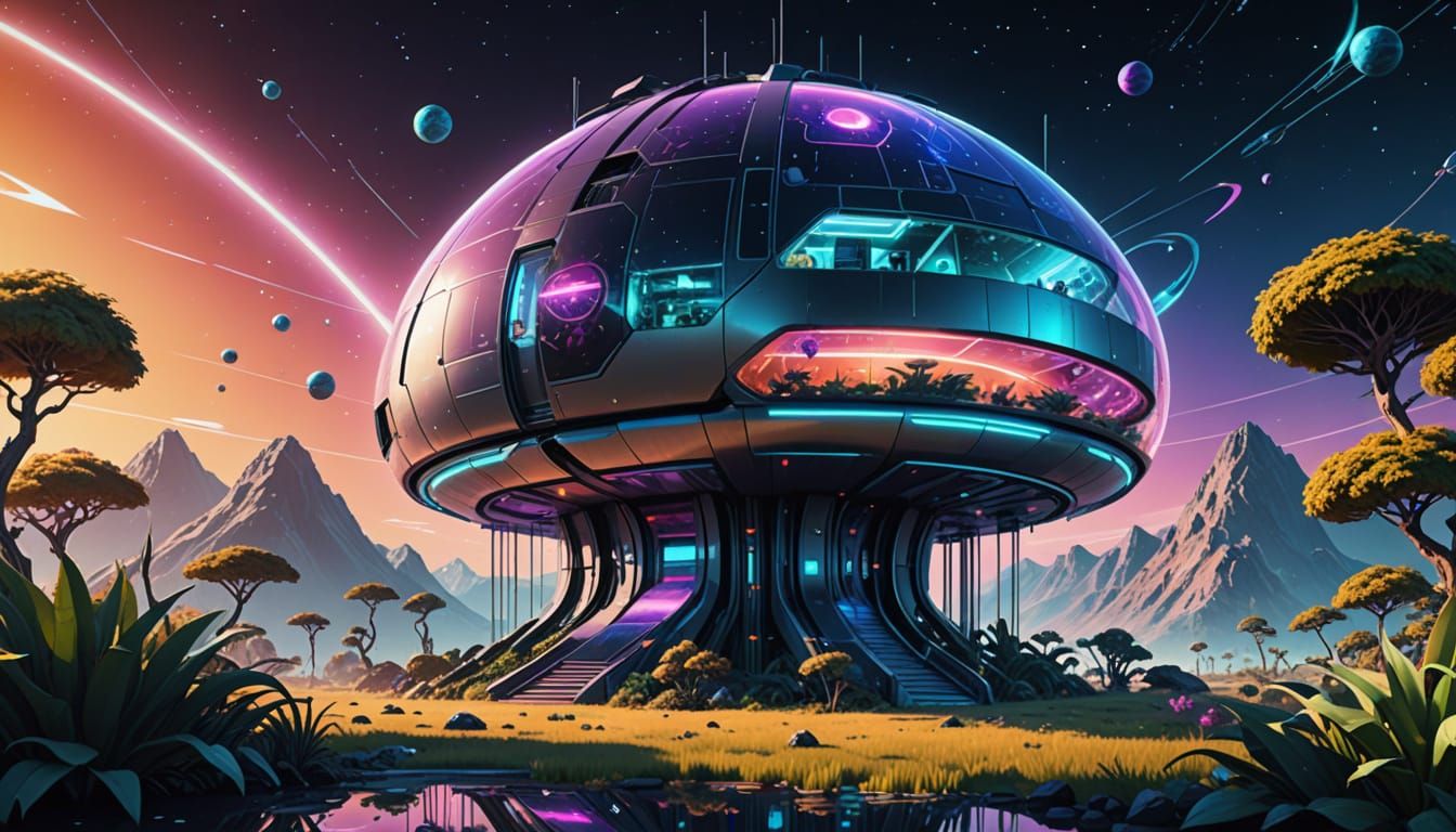 Futuristic Home Suspended in Air: Sci-Fi Digital Art