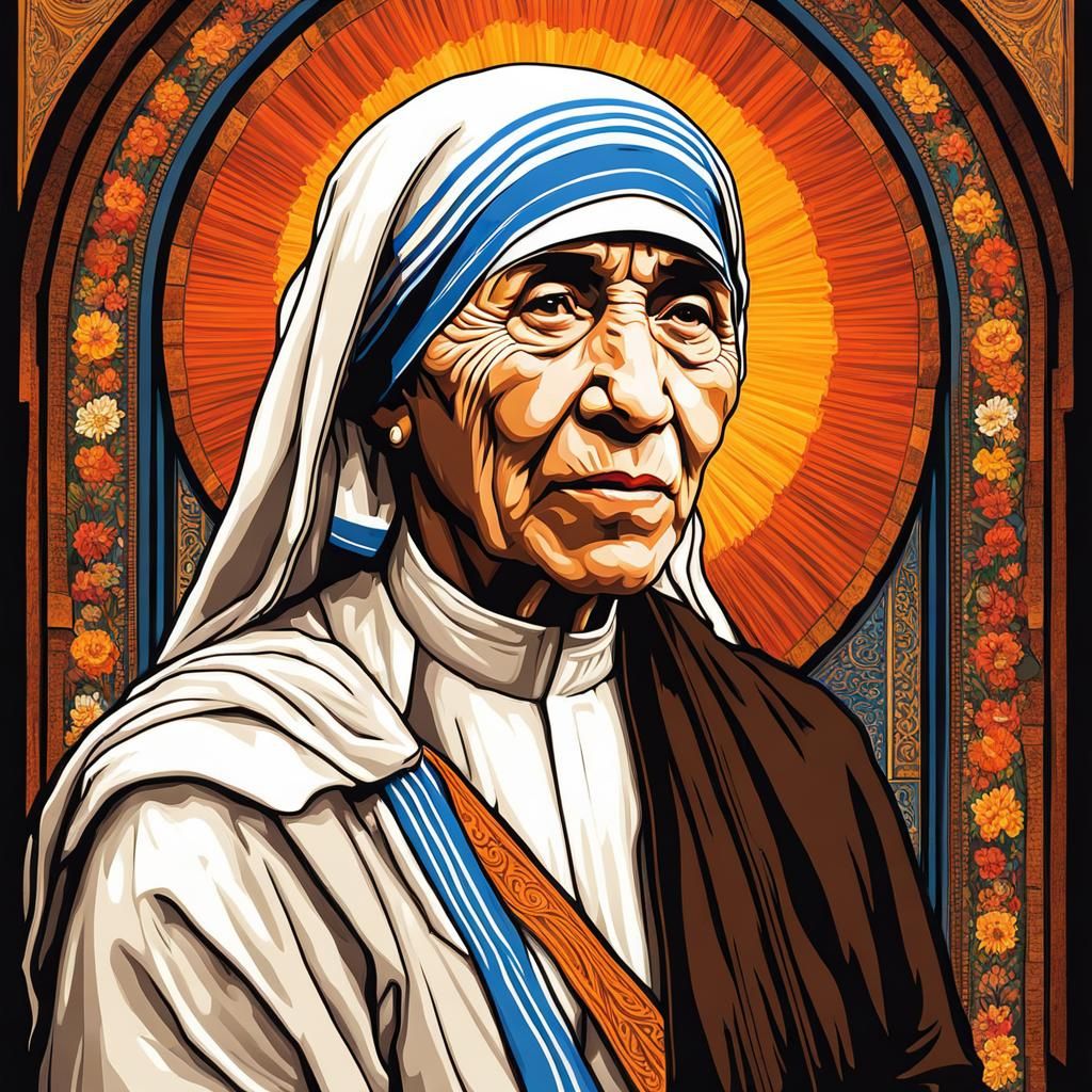 Mother Teresa Portrait in Art Nouveau Style