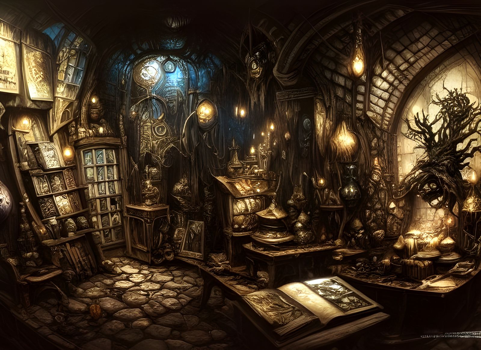 Fantasy Dark Magic Shop Interior Concept Art