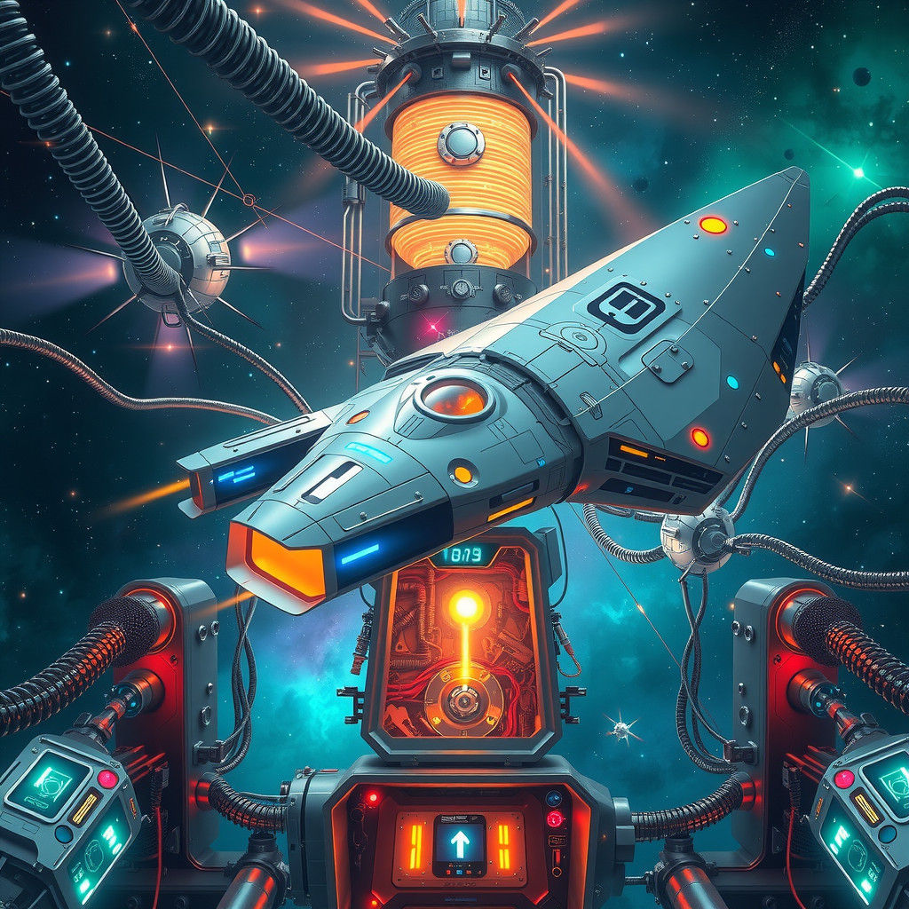 Futuristic Spaceship with Fusion Reactor in Cosmos