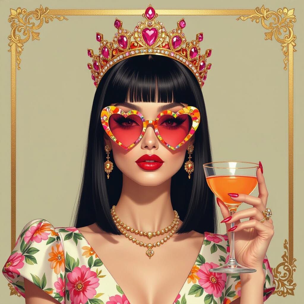 Glamorous Queen of Hearts in Pop Art Style