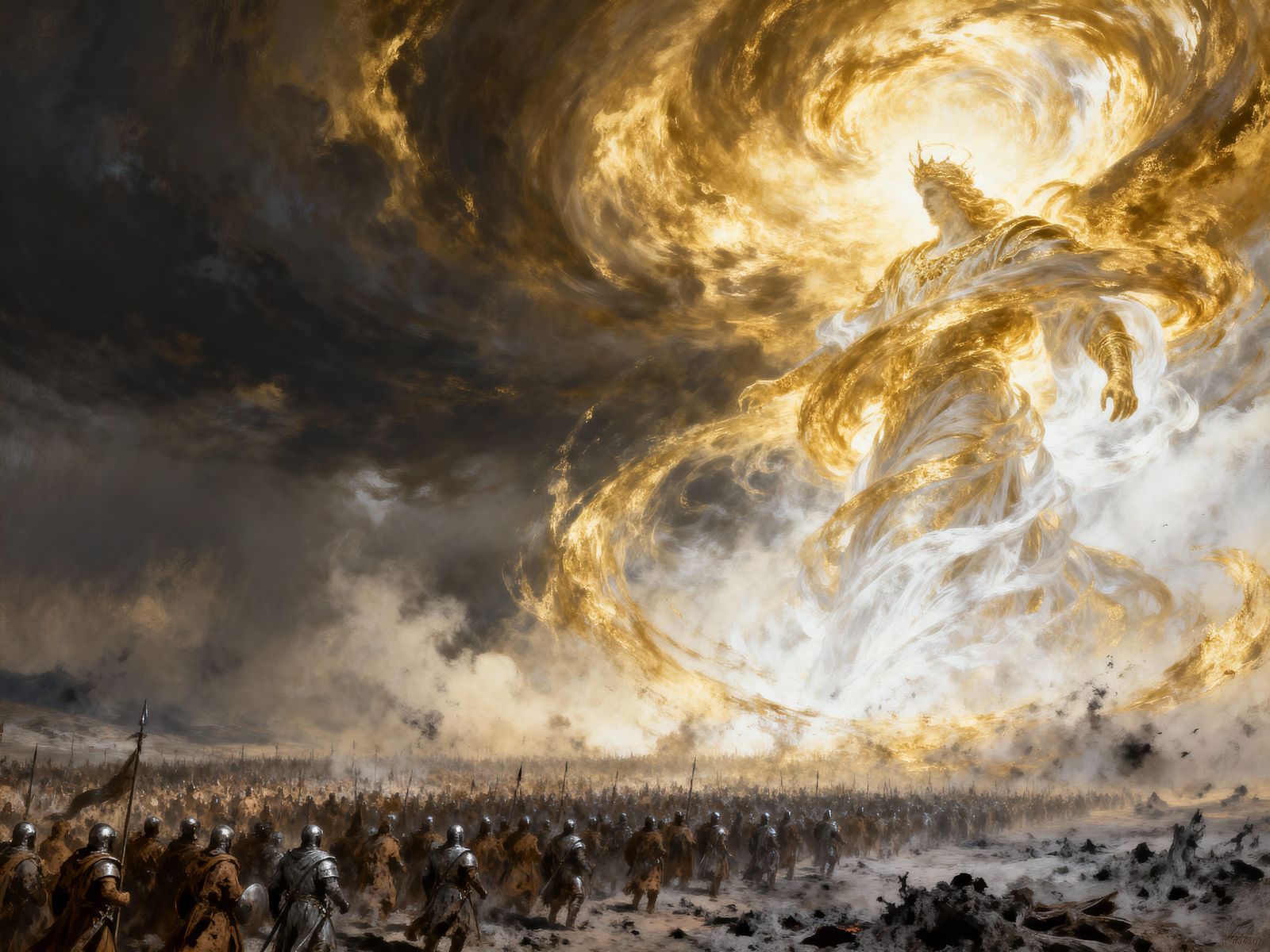 Divine Light vs. Muddy Army in Epic Fantasy Art