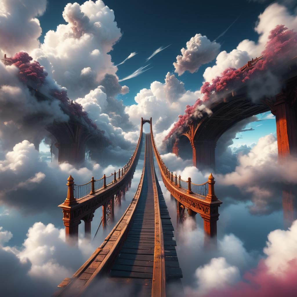 Fantastical Long Cloud Bridge: Detailed Matte Painting