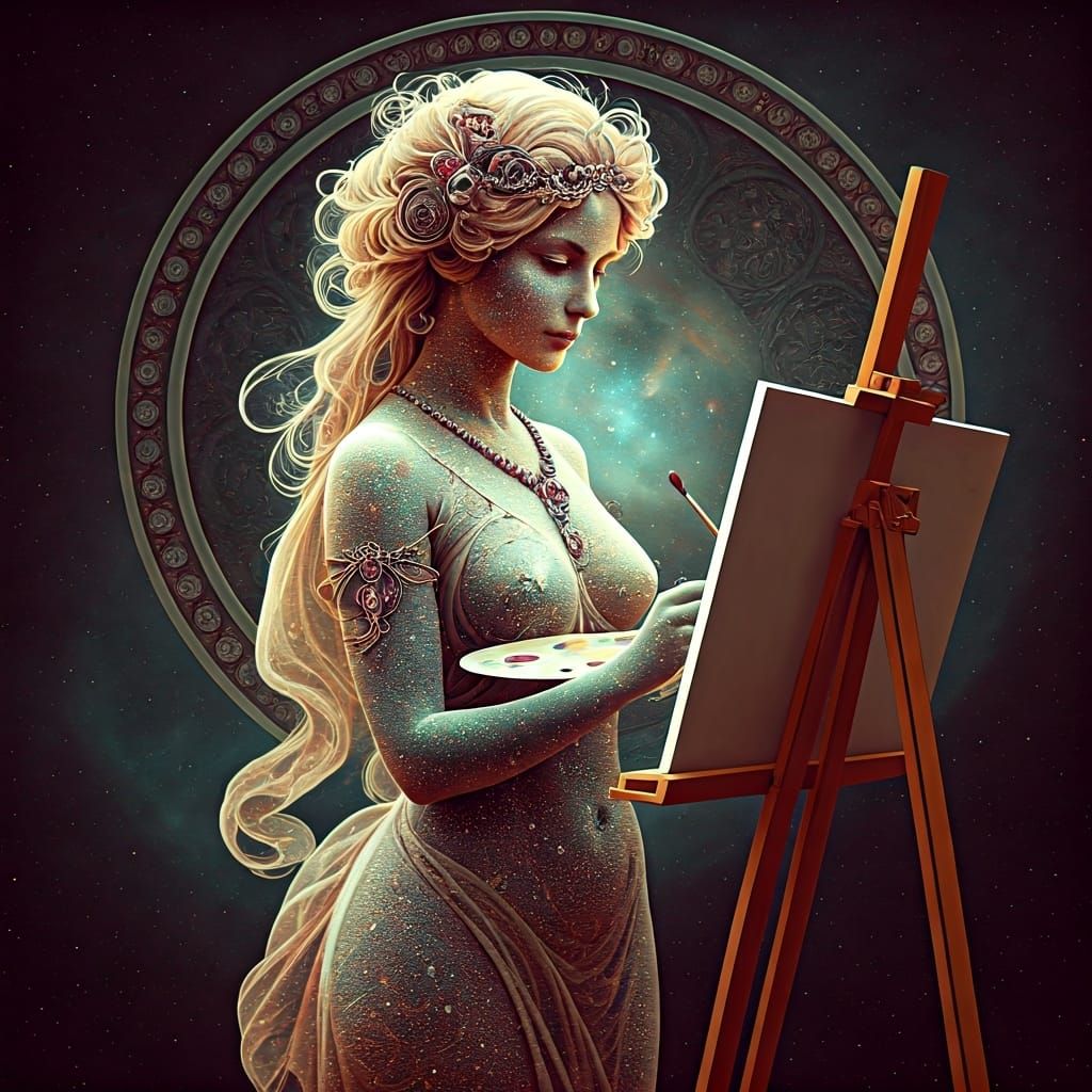 Cosmic Muse Painting in Art Nouveau Style