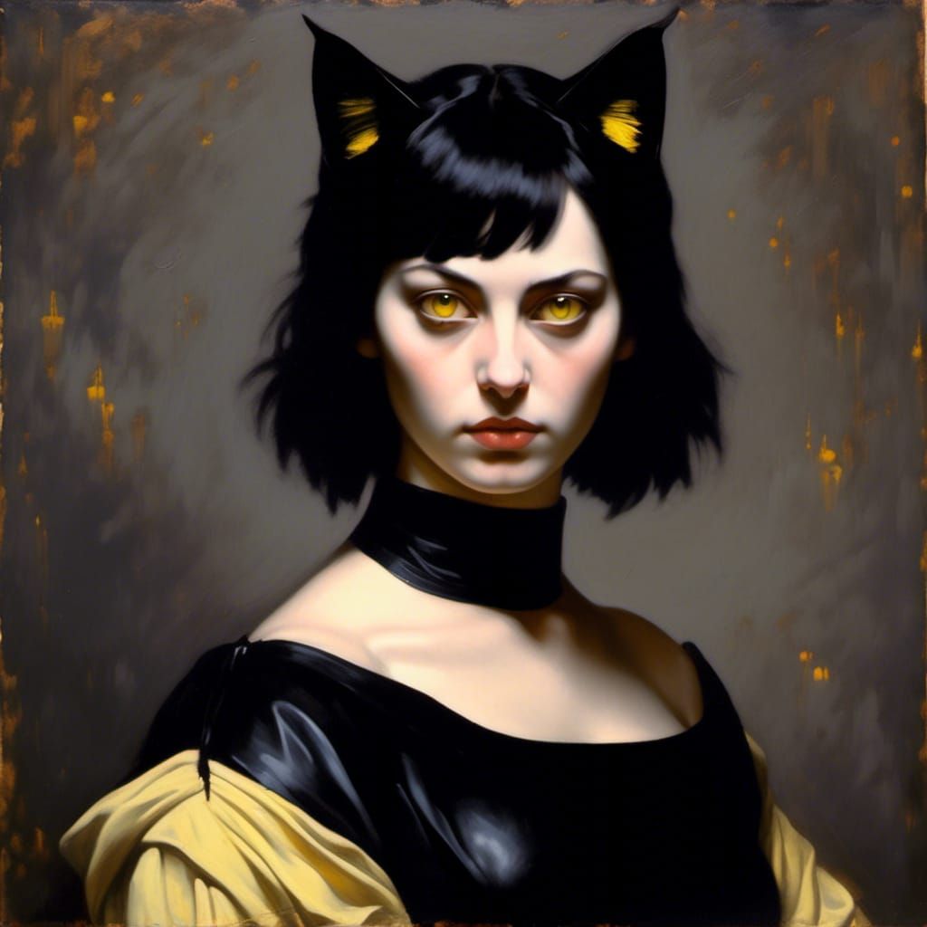 Catwoman Oil Painting in Classical Style