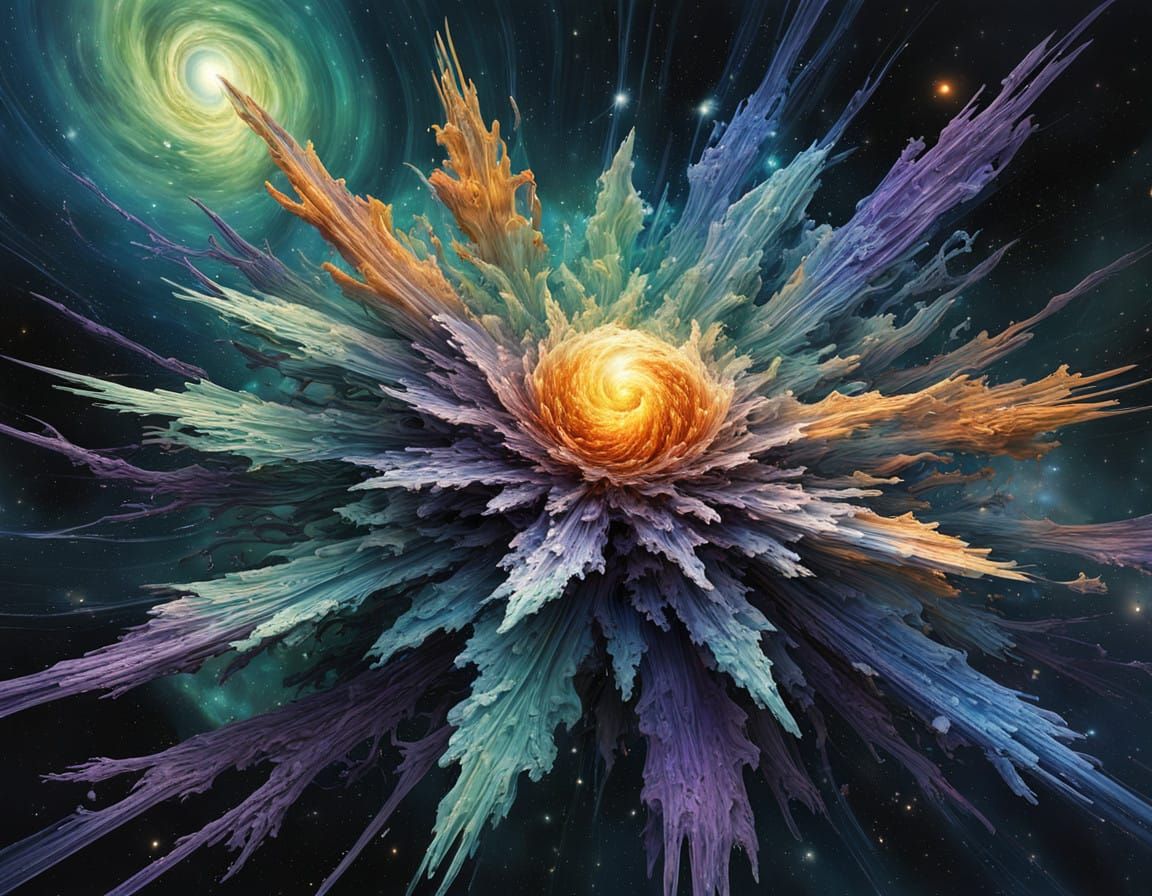 Vibrant Cosmic Snowflakes in Abstract Watercolor Style