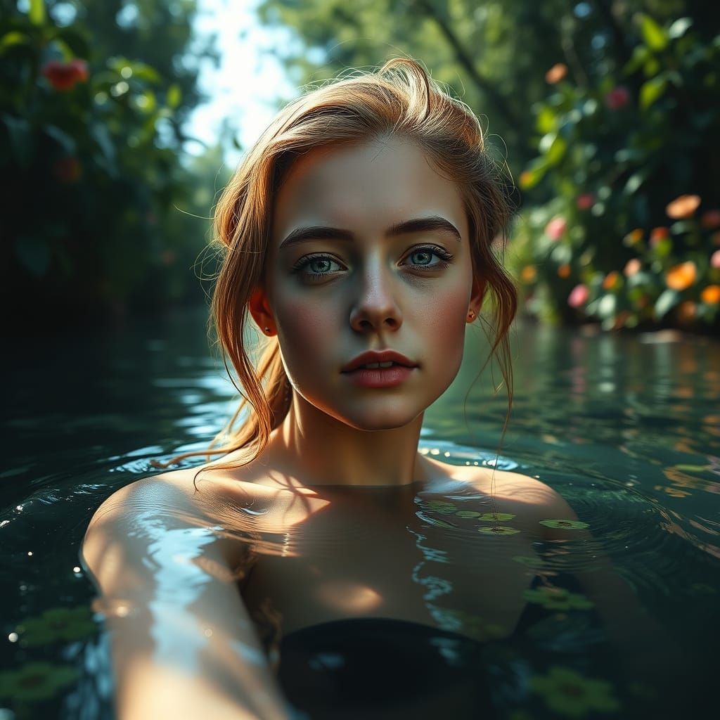 Hyper-Realistic River Goddess in Bloom