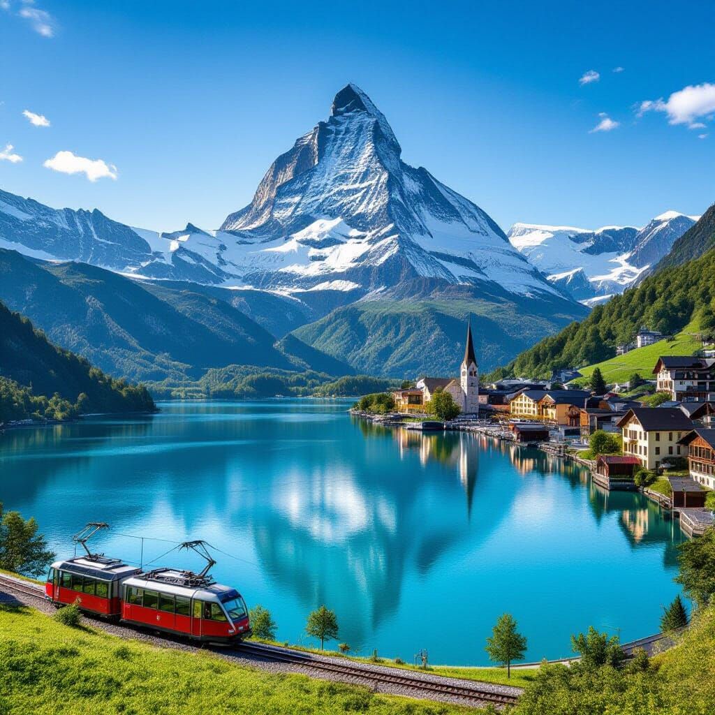 Dramatic Swiss Alps Mountains and Villages