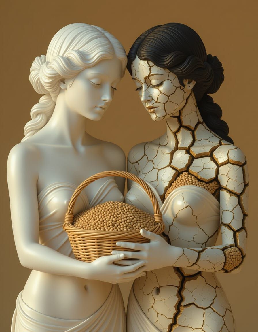 Symbolic Torsos: Marble Grain and Cracked Earth in Golden Ho...