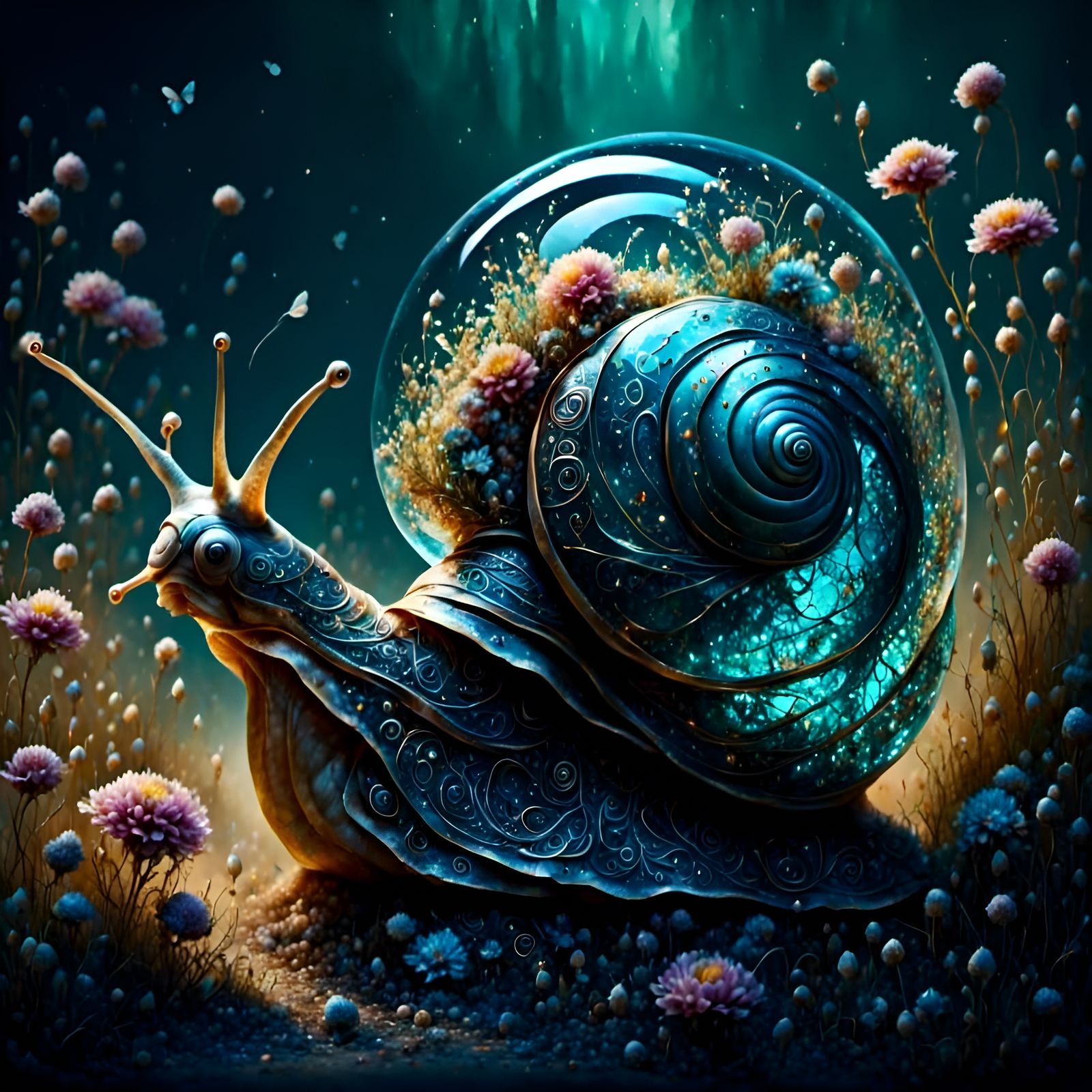 Floral glass snail