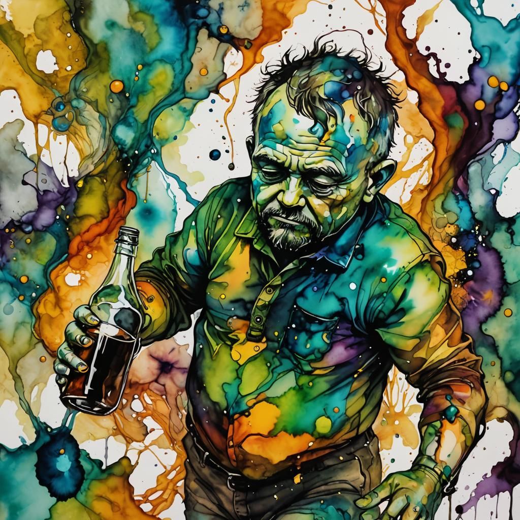 Surreal Alcohol Ink Man: A Vibrant, Chaotic Vision