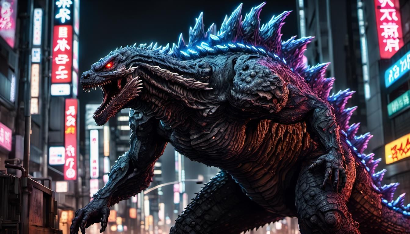 Cyberpunk Zombie Godzilla Rampage in Tokyo