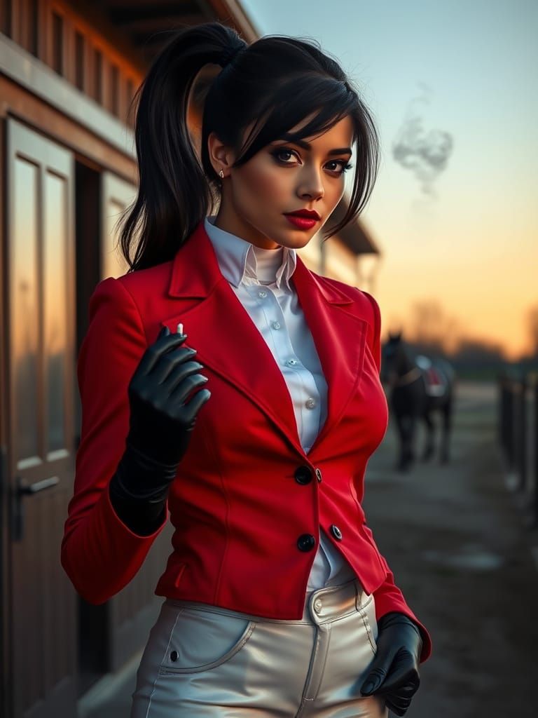 Hispanic Woman in Red Jacket, Art Nouveau Style