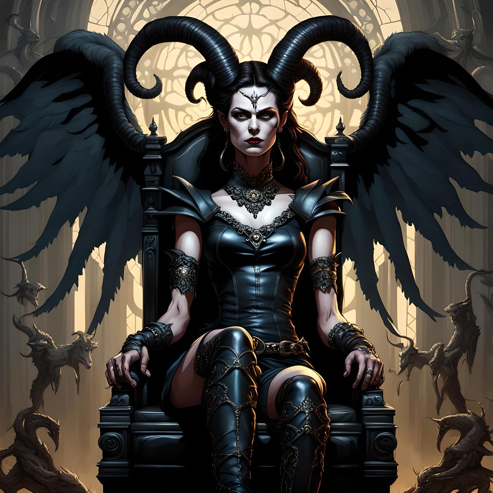 Sinister Demon Queen Lilith on Throne