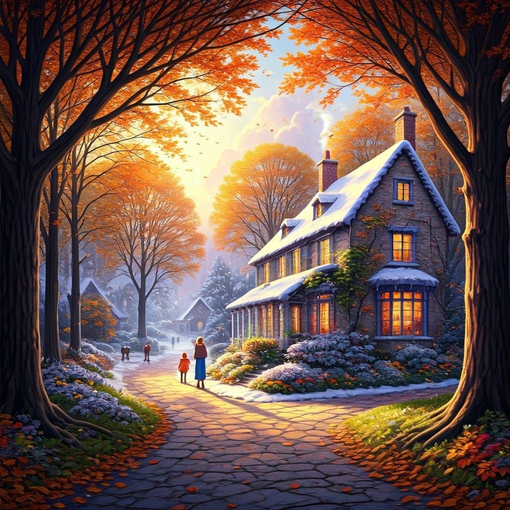 Autumn Meets Winter: A Hyperdetailed Fantasy Scene