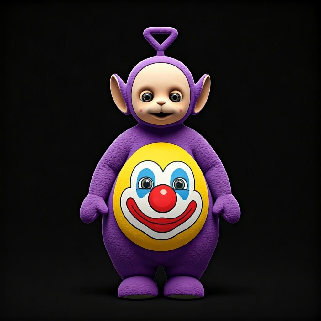 Whimsical Teletubby with Clown Tummy in Vibrant Colors