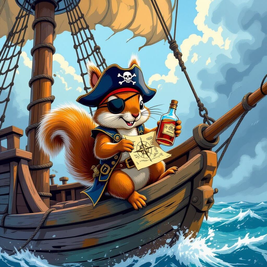 Pirate Squirrel Swings on Derelict Ship