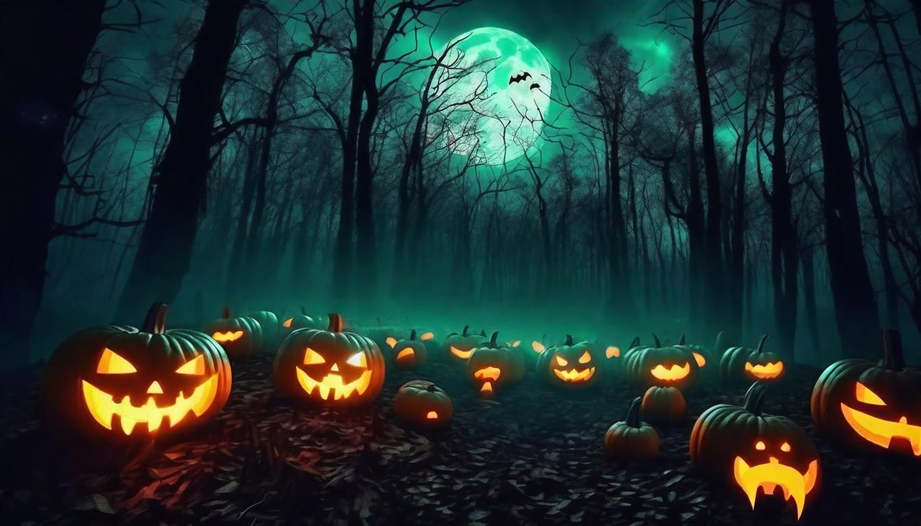 Spooky Haunted Forest with Glowing Pumpkins
