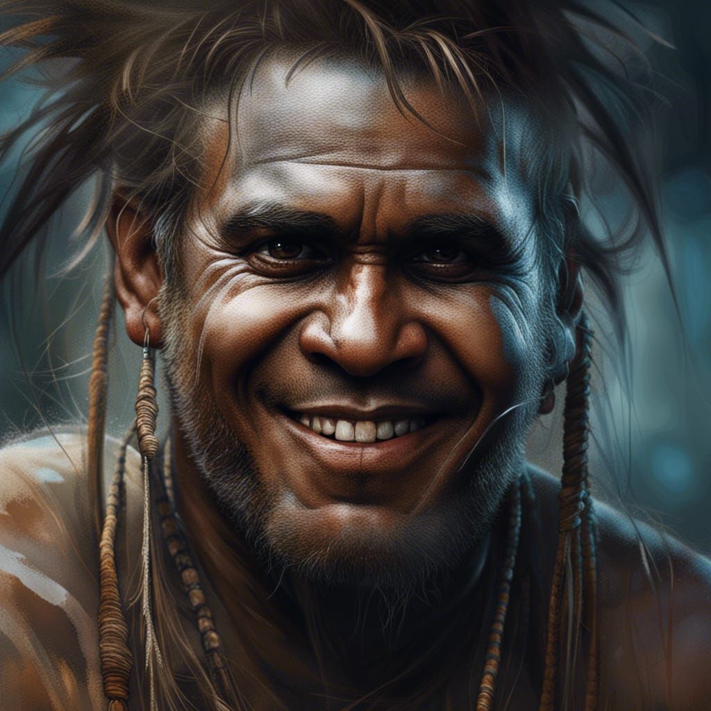 Detailed Portrait of an Aboriginal Man in Digital Art
